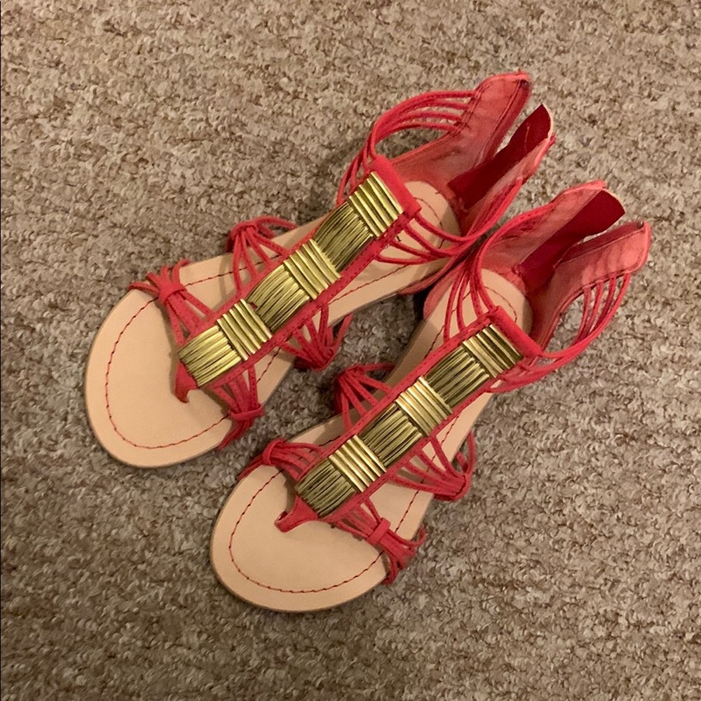 JustFab Red and Gold Strappy Sandals